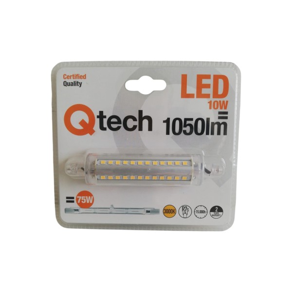 Ampoule LED QTECH R7S 118 mm transparente 10 W 3 000 K NDLS 240 V